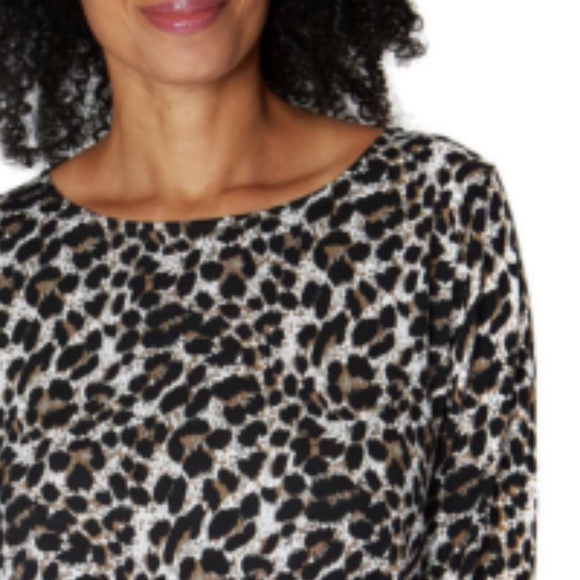 Mario Serrani Crew Neck Long Sleeve Tunic Top Brown Leopard Print Small - Picture 2 of 6